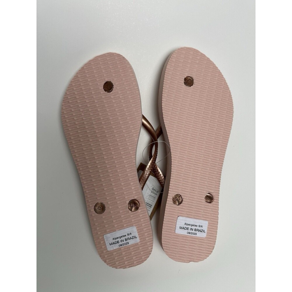 Havaianas Brazilian Flip Flops Sz 9/10 Eur 39-40 Rose Gold Crystal - Picture 3 of 3